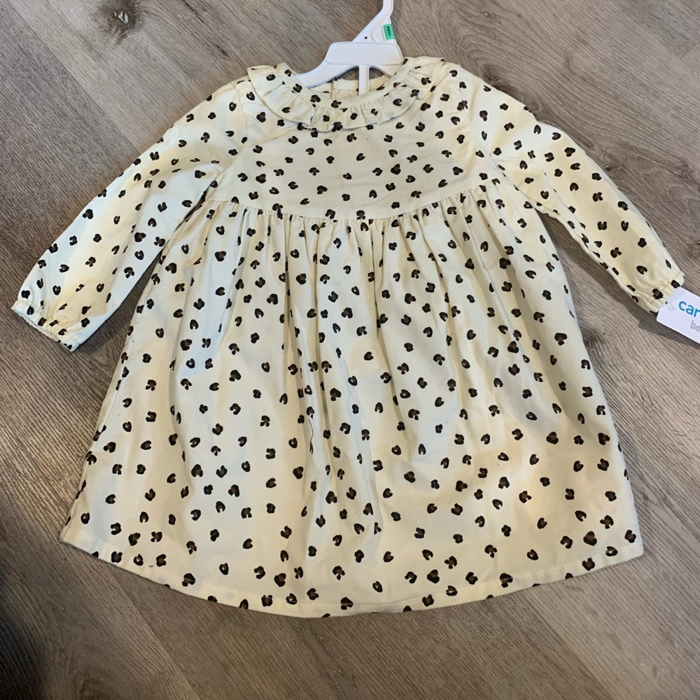 Leopard print dress with ruffle collar and diaper cover